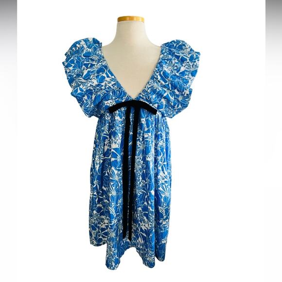 O.P.T Didi Mini Dress Blue Floral Size Large NWOT - Picture 2 of 12